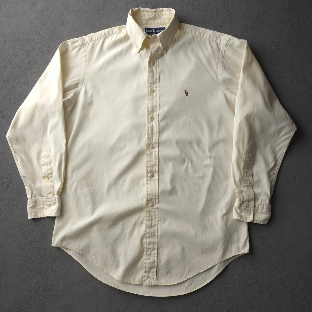 Vintage 90s Ralph Lauren Cream Button Down Shirt 15-33 Yarmouth Cotton